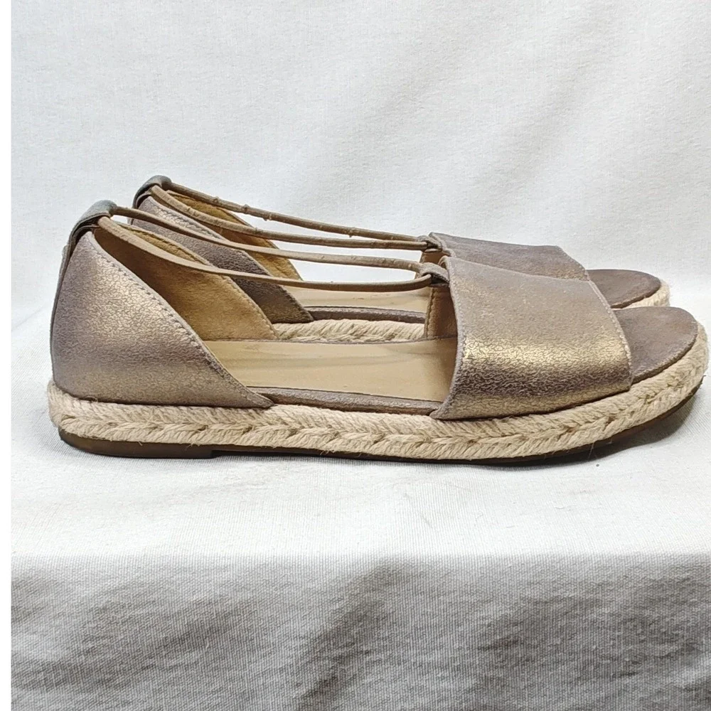 Eileen Fisher Mews Espadrille Sandals 7.5 Bronze Metallic Leather Strappy Flat